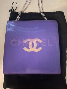 CHANEL Purple holographic Logo Tote with Metallic Accent